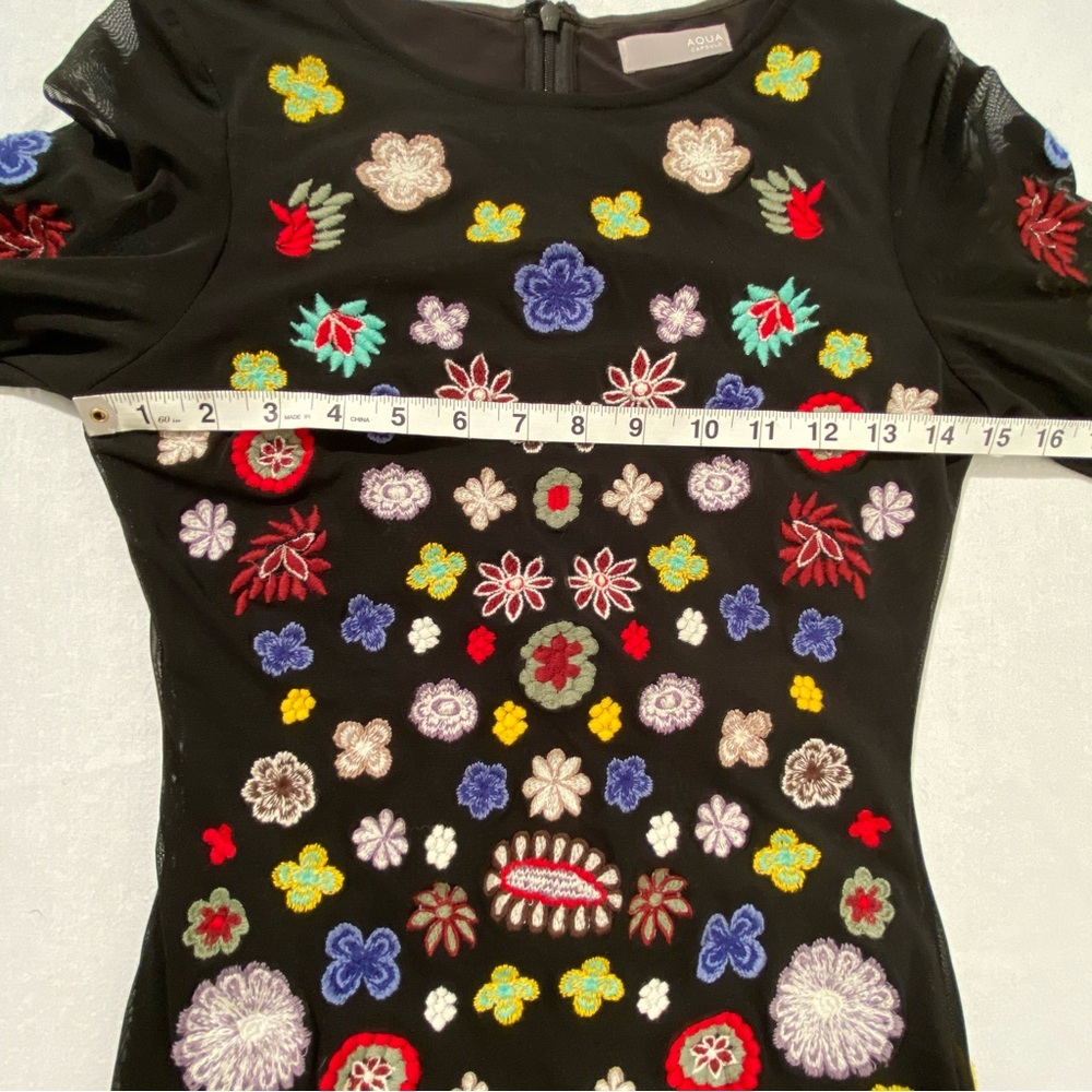 Aqua Capsule Embroidered Floral Mesh Mini Dress Sheer Sleeve Size M - Picture 14 of 16